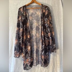 Kimono Open Cardigan Long Sleeve Black Floral Women’s Sz XL NWOT